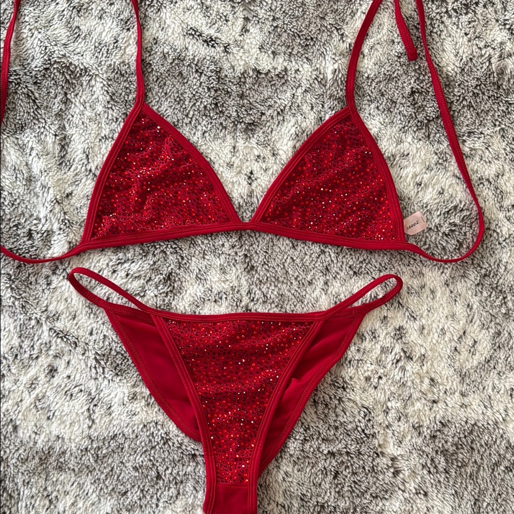 Red Sequin Bikini Set